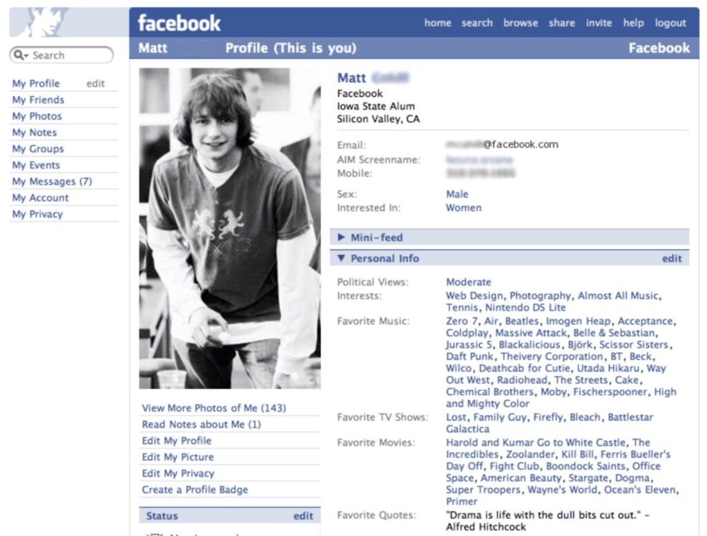 ancien interface de facebook 2004
