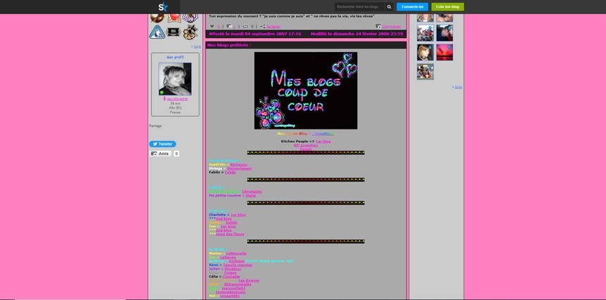 Interface Skyblog années 2000 - nostalgie web