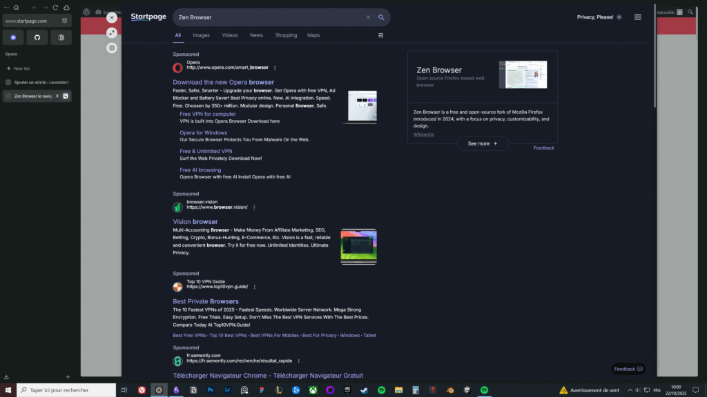 interface glance de zen browser